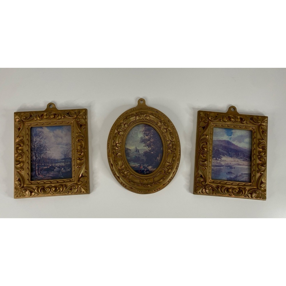 3 Vtg Florentine Small Framed Plaque Gallery Wall Still Life Landscape Hong Kong
